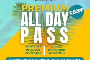 D K TRAVEL - Infinity Premium All Day Pass @ Infinity Beach Club Zante